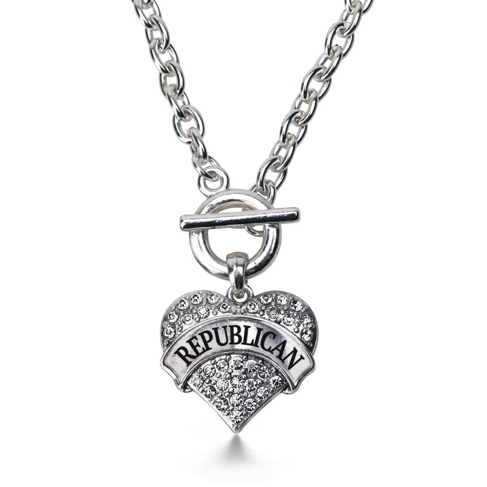 Silver Republican Pave Heart Charm Toggle Necklace