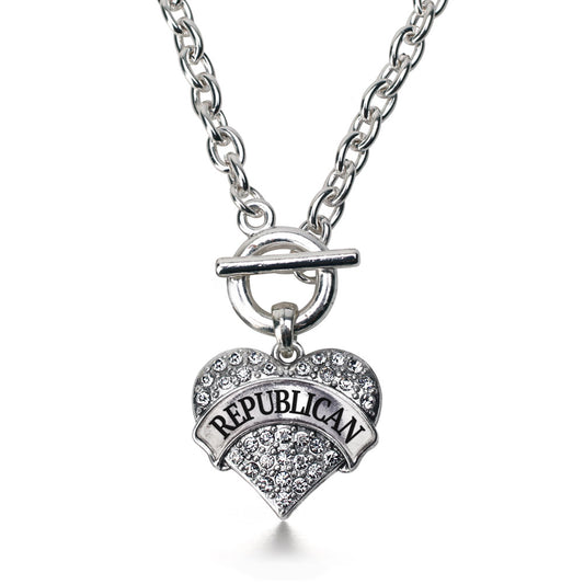 Silver Republican Pave Heart Charm Toggle Necklace