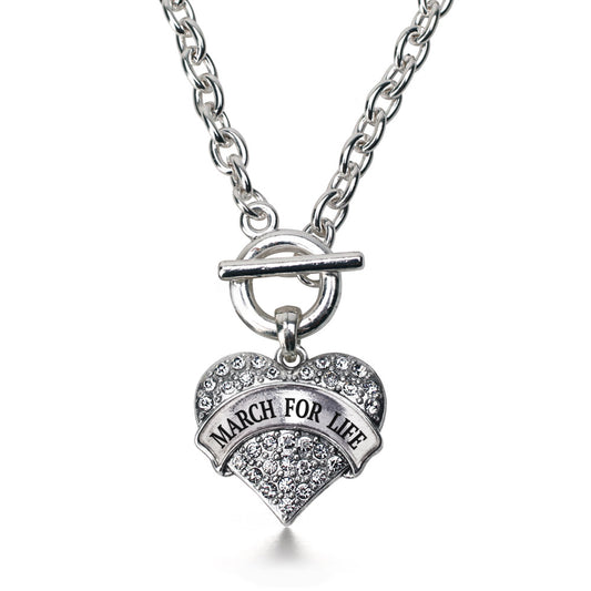 Silver March for Life Pave Heart Charm Toggle Necklace