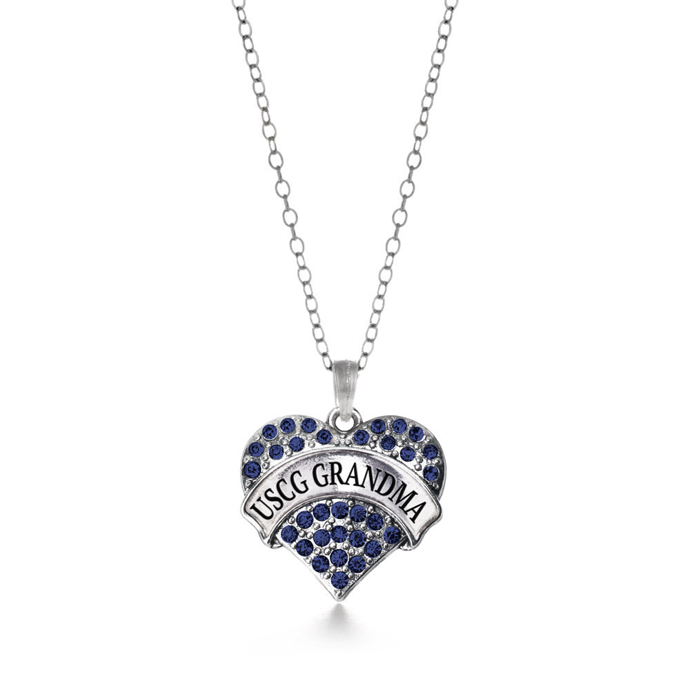 Silver USCG Grandma Blue Pave Heart Charm Classic Necklace