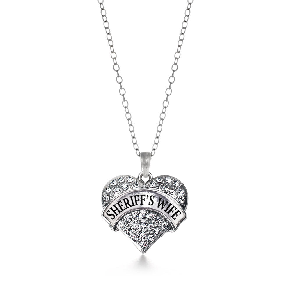 Silver Sheriff's Wife Pave Heart Charm Classic Necklace