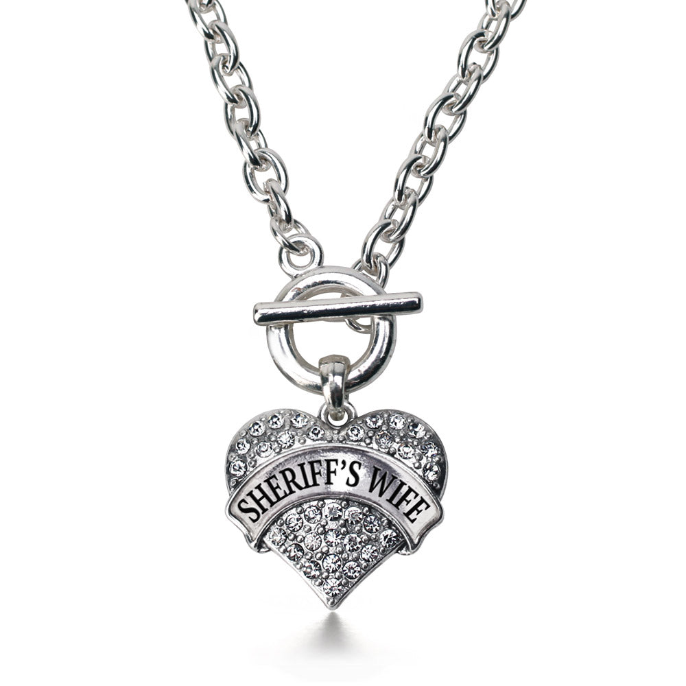 Silver Sheriff's Wife Pave Heart Charm Toggle Necklace