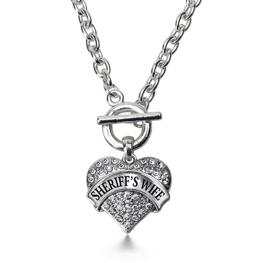 Silver Sheriff's Wife Pave Heart Charm Toggle Necklace