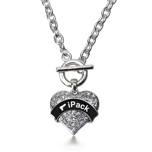 Silver iPack Pave Heart Charm Toggle Necklace