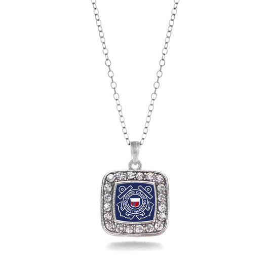 Silver Coast Guard Symbol Square Charm Classic Necklace