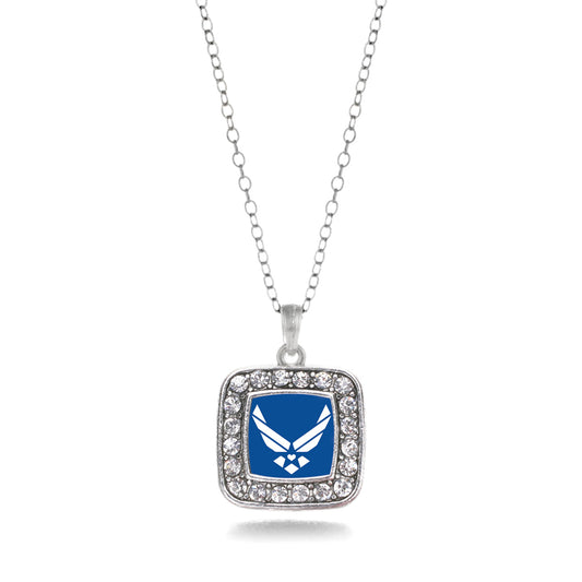 Silver Air Force Symbol Square Charm Classic Necklace