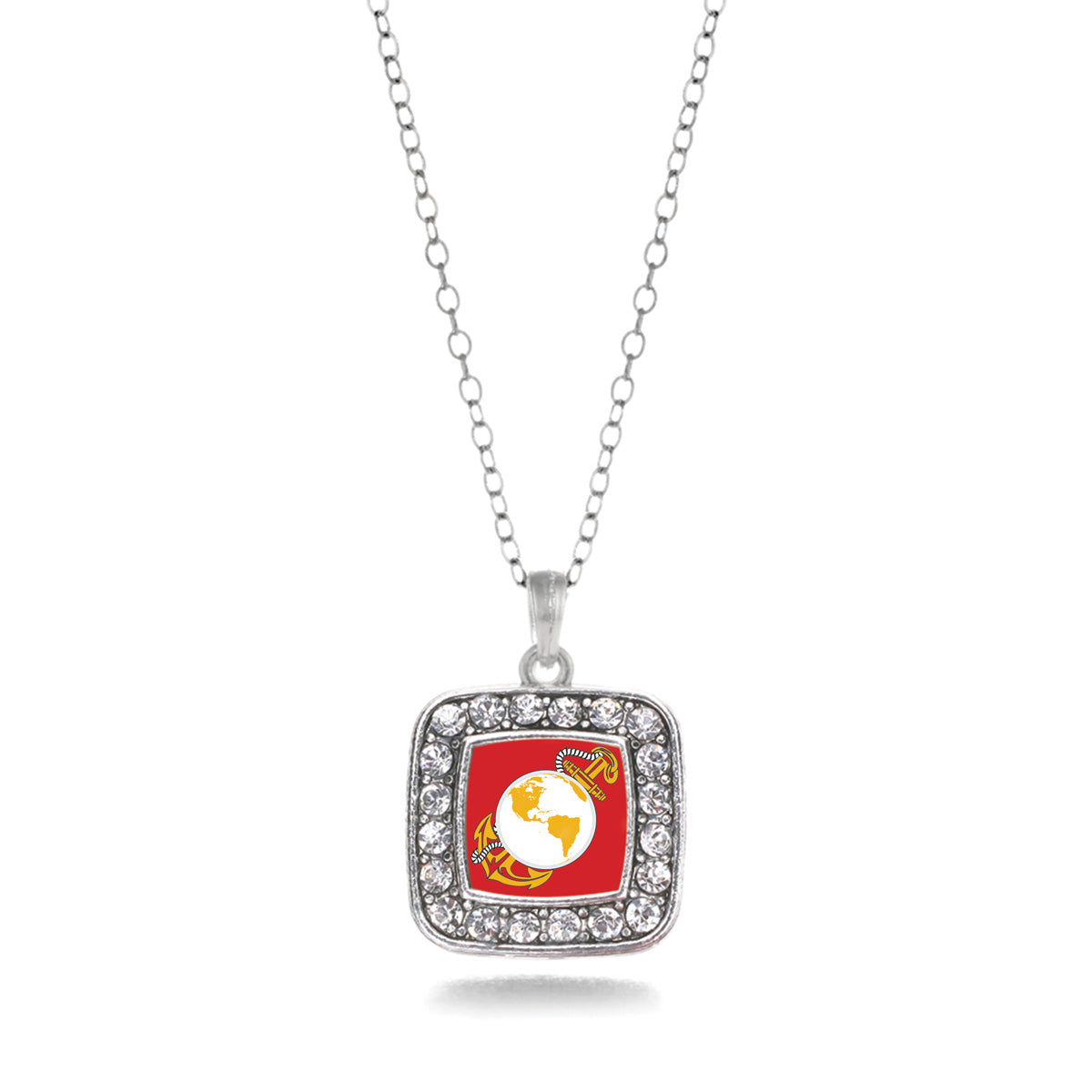 Silver Marine Symbol Square Charm Classic Necklace