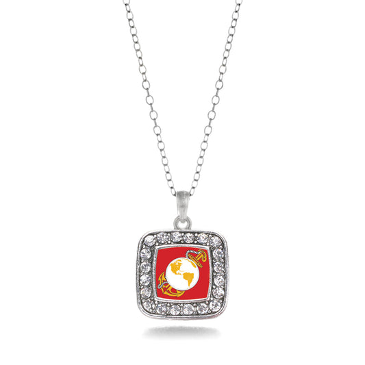 Silver Marine Symbol Square Charm Classic Necklace
