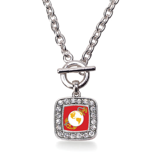 Silver Marine Symbol Square Charm Toggle Necklace