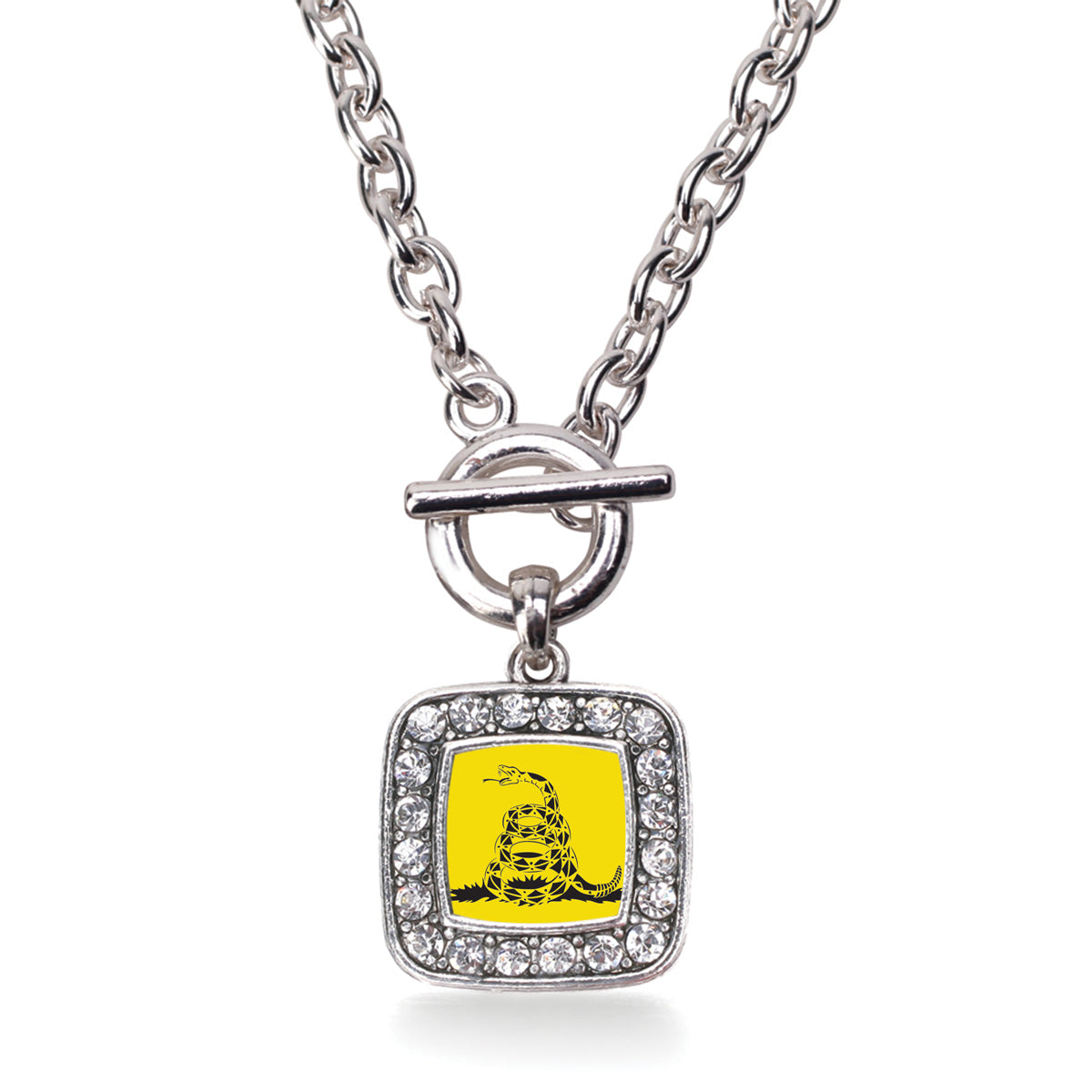 Silver Don't Tread on Me Square Charm Toggle Necklace