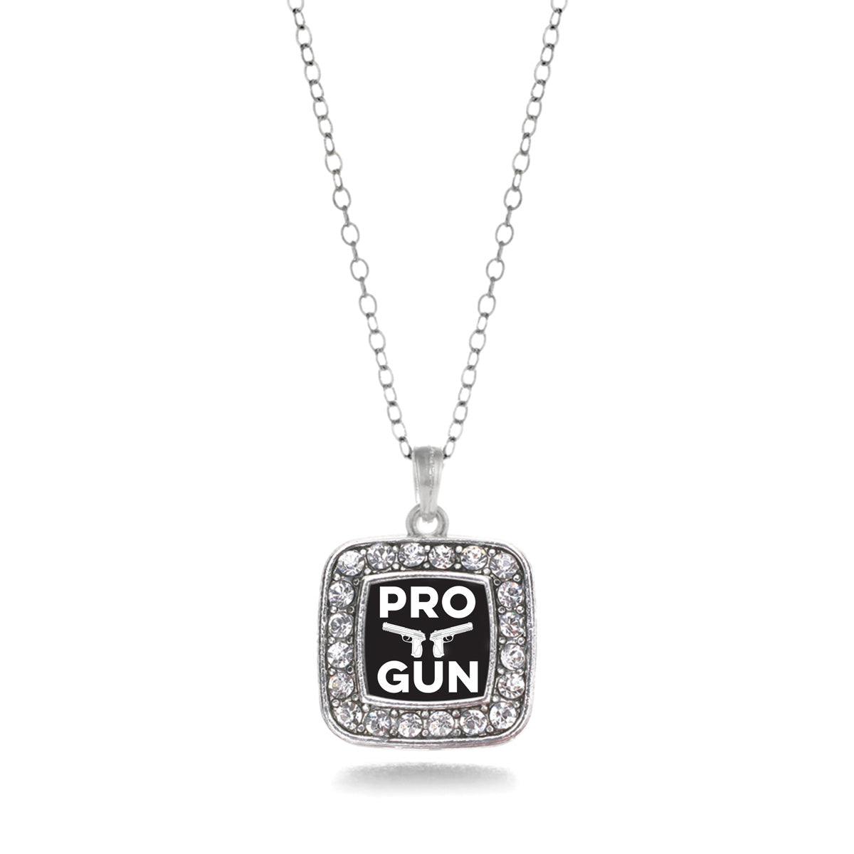 Silver Pro Gun Square Charm Classic Necklace