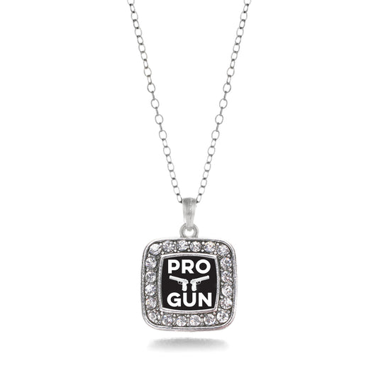Silver Pro Gun Square Charm Classic Necklace