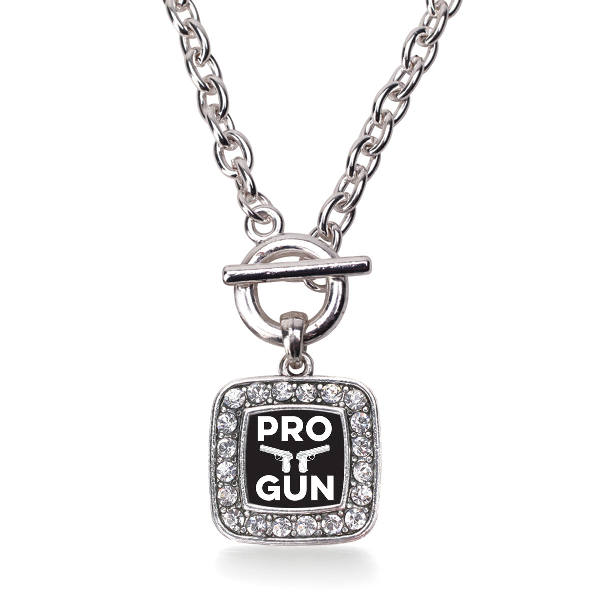 Silver Pro Gun Square Charm Toggle Necklace