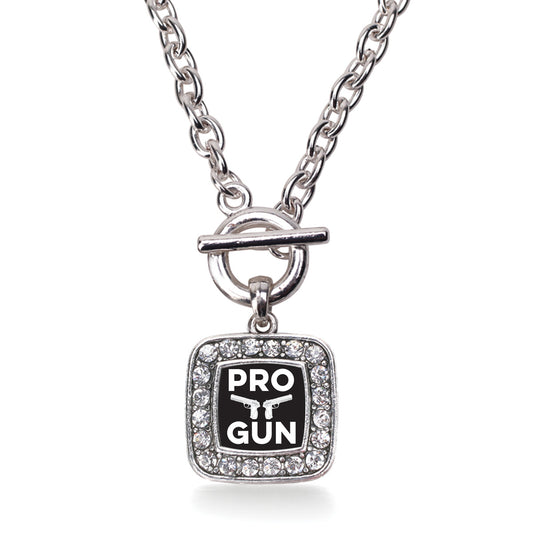 Silver Pro Gun Square Charm Toggle Necklace