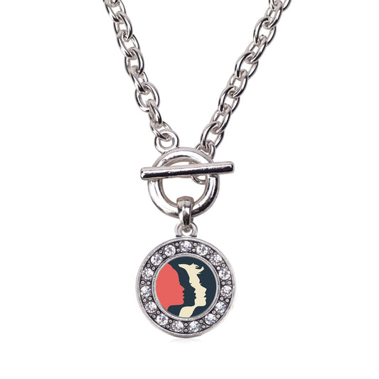 Silver Womens March Logo Circle Charm Toggle Necklace