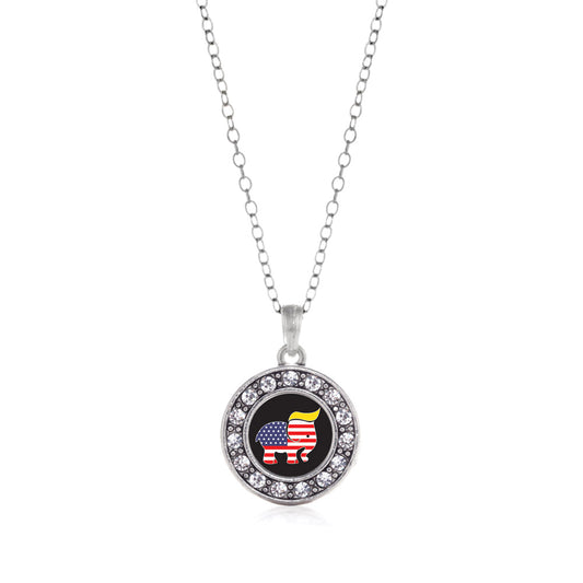 Silver Trumpican Party Logo Circle Charm Classic Necklace