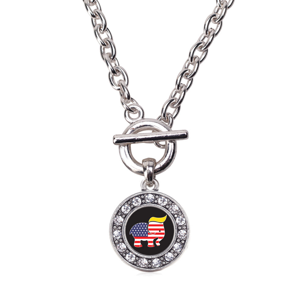 Silver Trumpican Party Logo Circle Charm Toggle Necklace