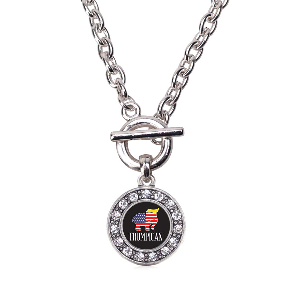 Silver Trumpican Circle Charm Toggle Necklace