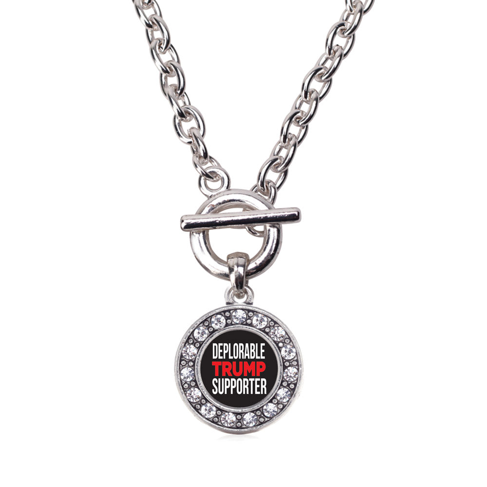 Silver Deplorable Trump Supporter Circle Charm Toggle Necklace