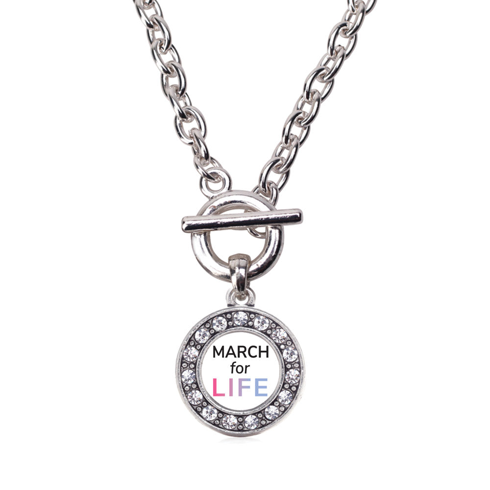 Silver March for Life Circle Charm Toggle Necklace