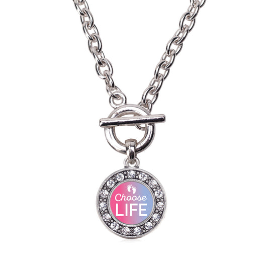 Silver Choose Life Circle Charm Toggle Necklace
