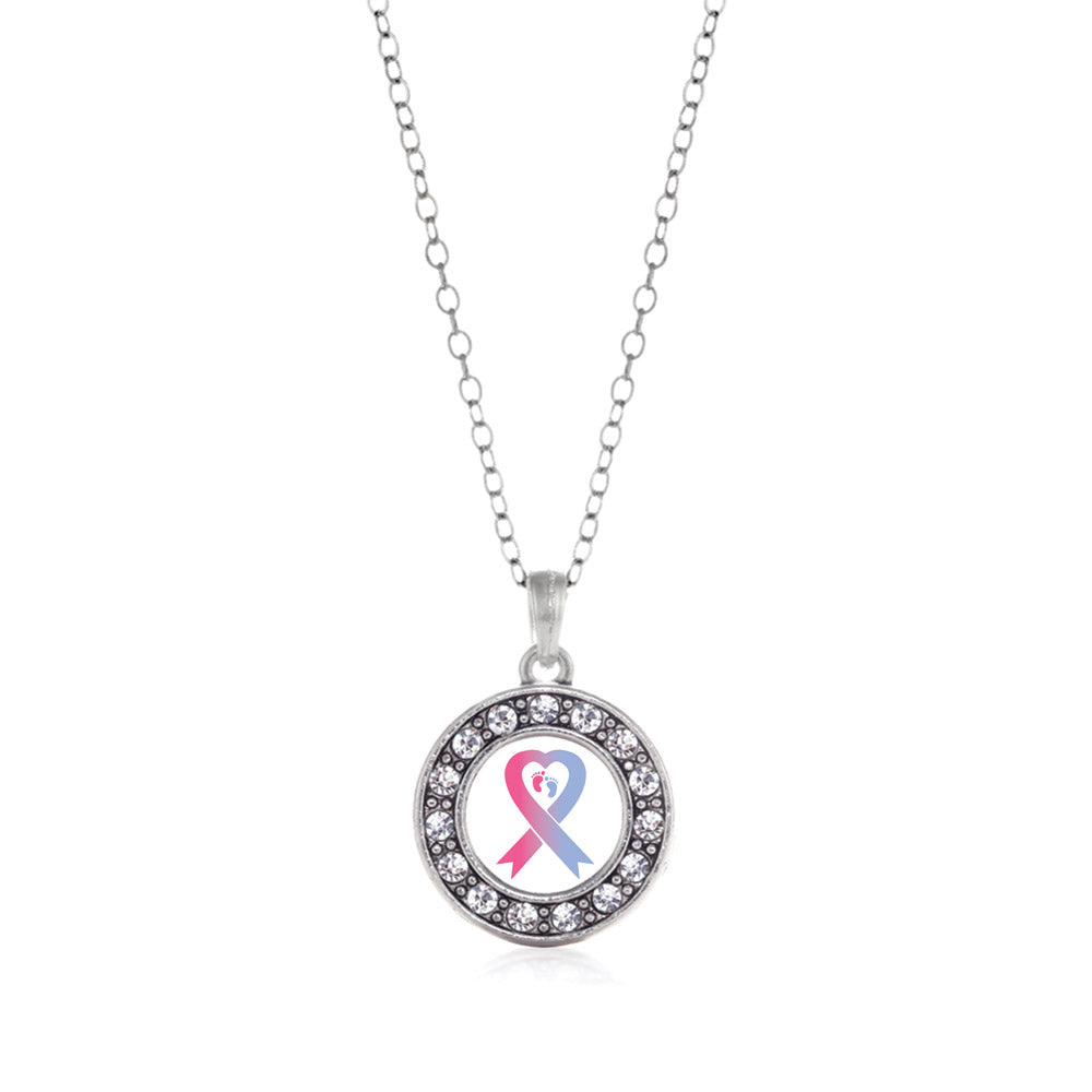 Silver Pro-Life Ribbon Circle Charm Classic Necklace
