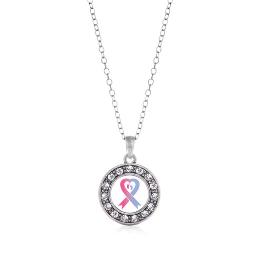 Silver Pro-Life Ribbon Circle Charm Classic Necklace