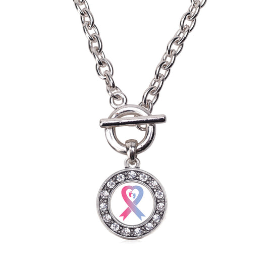 Silver Pro-Life Ribbon Circle Charm Toggle Necklace