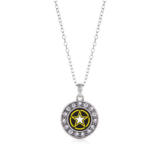 Silver Army Star Circle Charm Classic Necklace