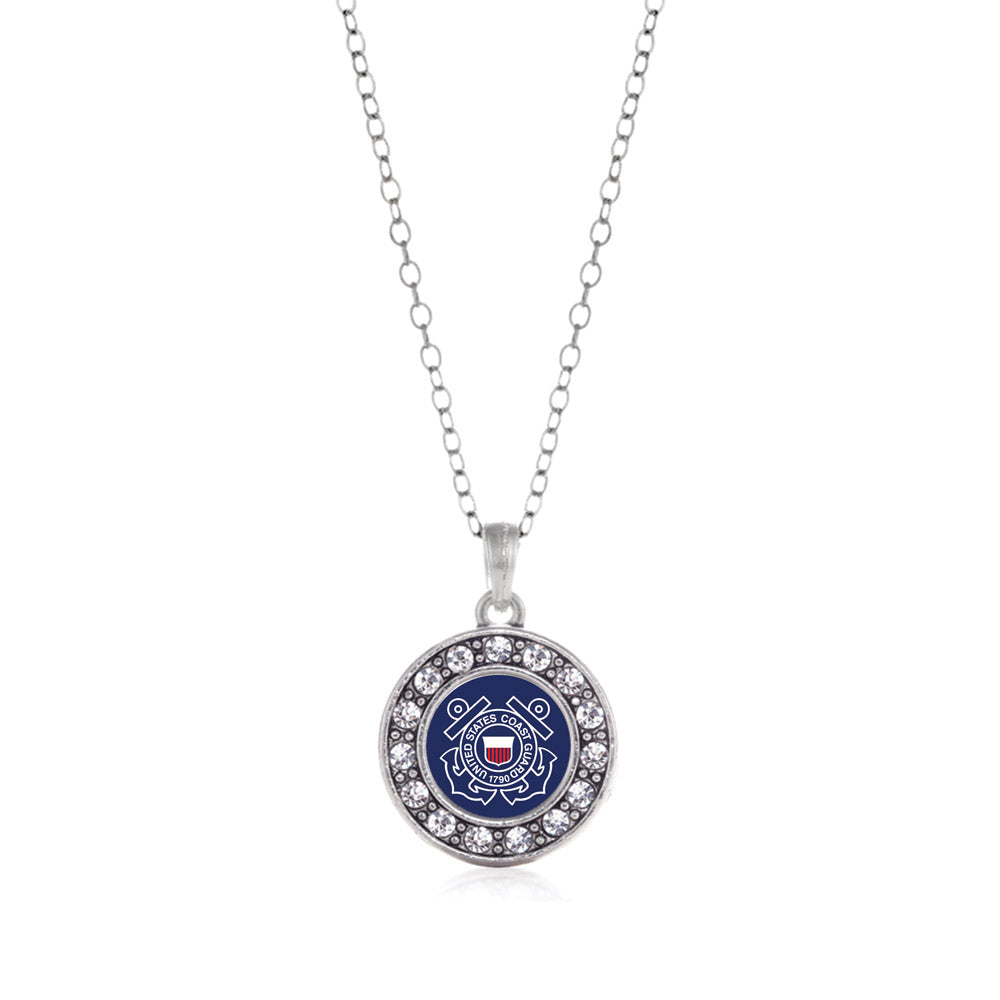 Silver Coast Guard Symbol Circle Charm Classic Necklace