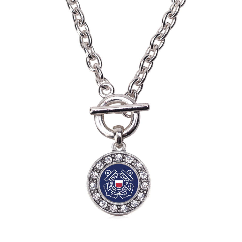 Silver Coast Guard Symbol Circle Charm Toggle Necklace