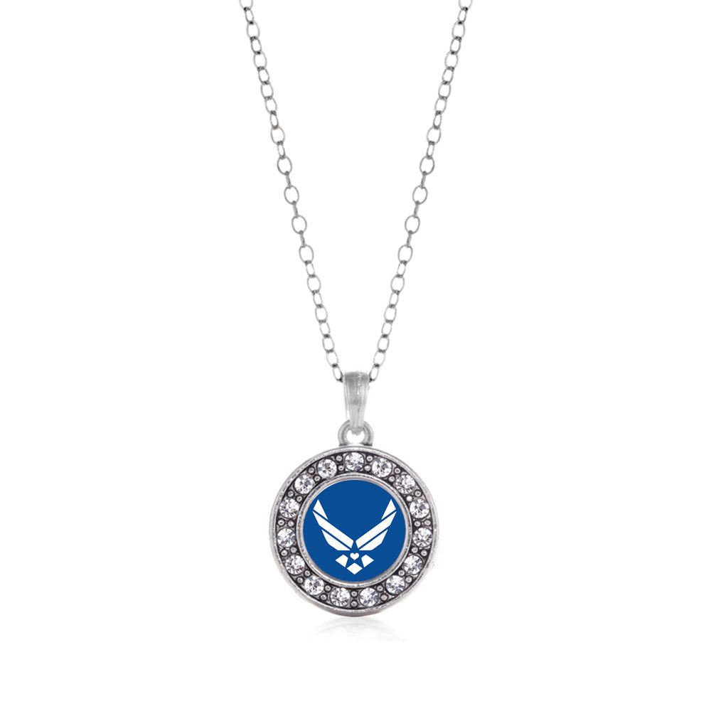 Silver Air Force Symbol Circle Charm Classic Necklace