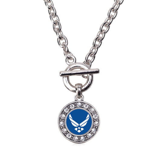 Silver Air Force Symbol Circle Charm Toggle Necklace