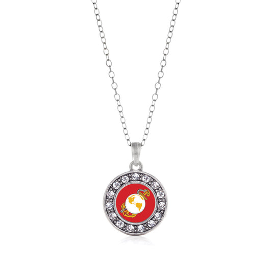 Silver Marine Symbol Circle Charm Classic Necklace