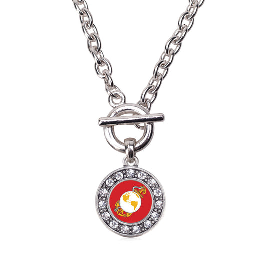 Silver Marine Symbol Circle Charm Toggle Necklace