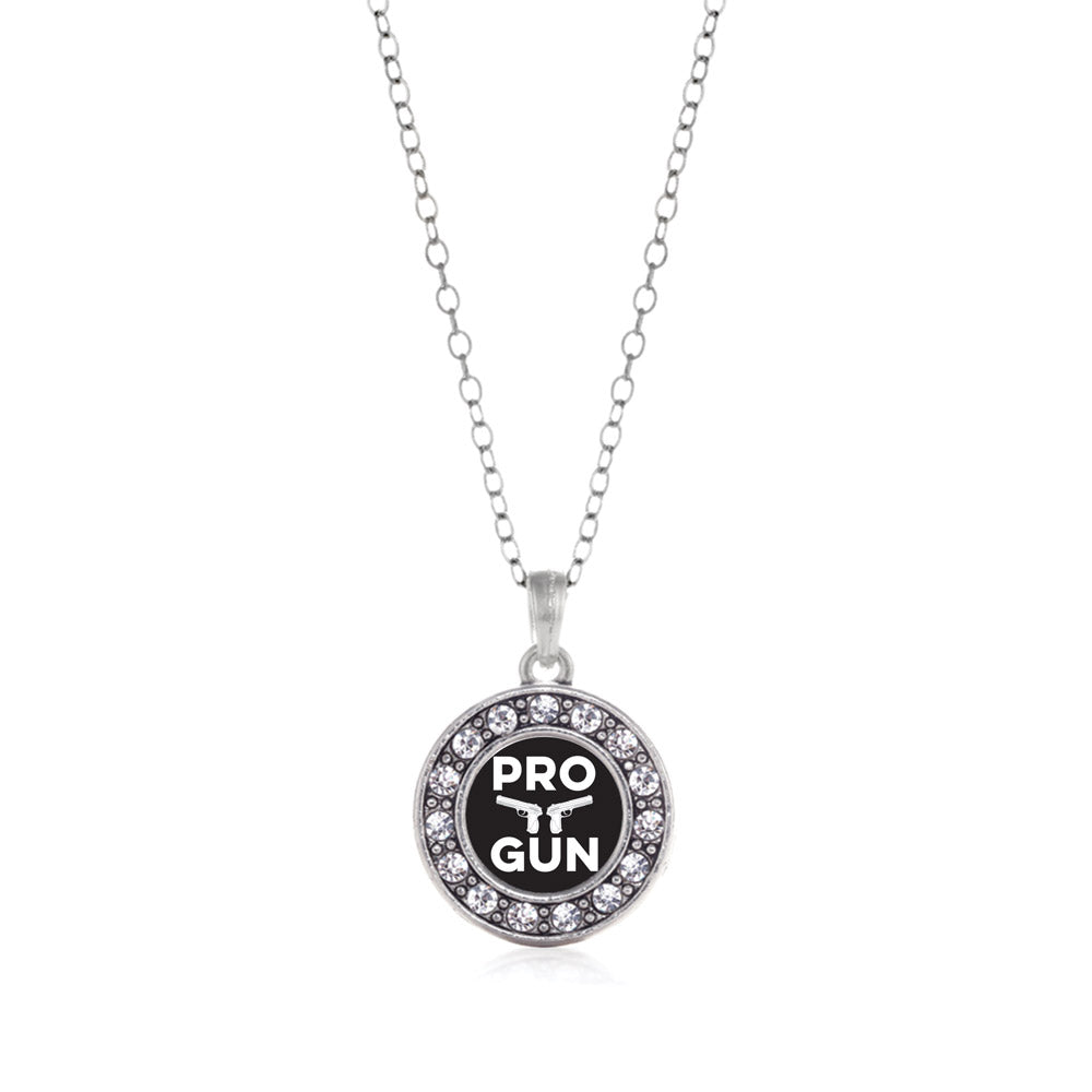 Silver Pro Gun Circle Charm Classic Necklace