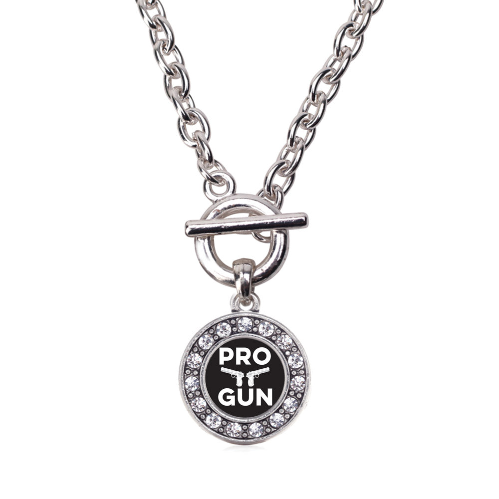 Silver Pro Gun Circle Charm Toggle Necklace
