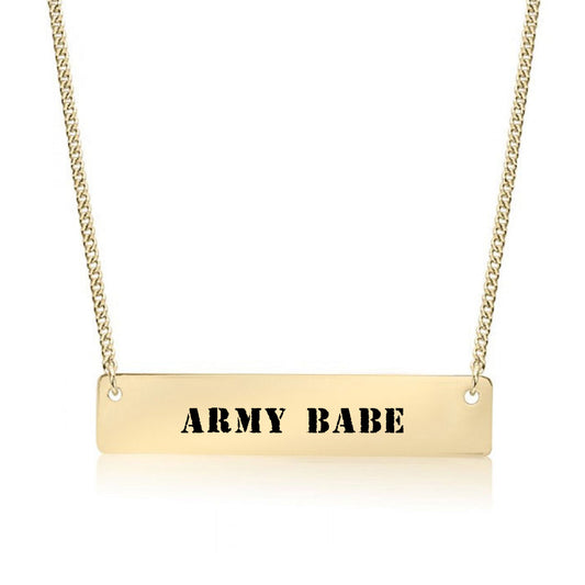 Gold Army Babe Bar Necklace