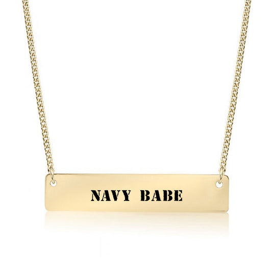Gold Navy Babe Bar Necklace
