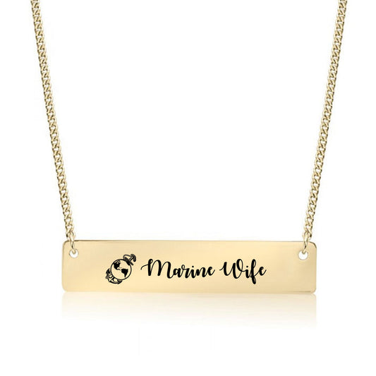 Gold Marine Wife Bar Necklace