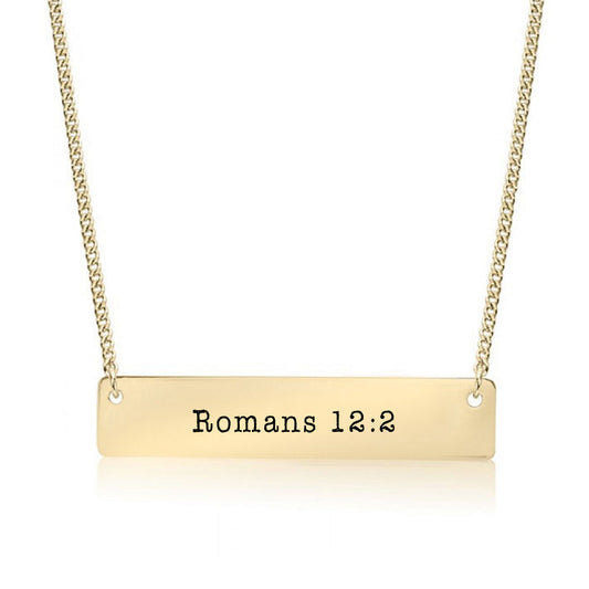 Gold Romans 12:2 Bar Necklace