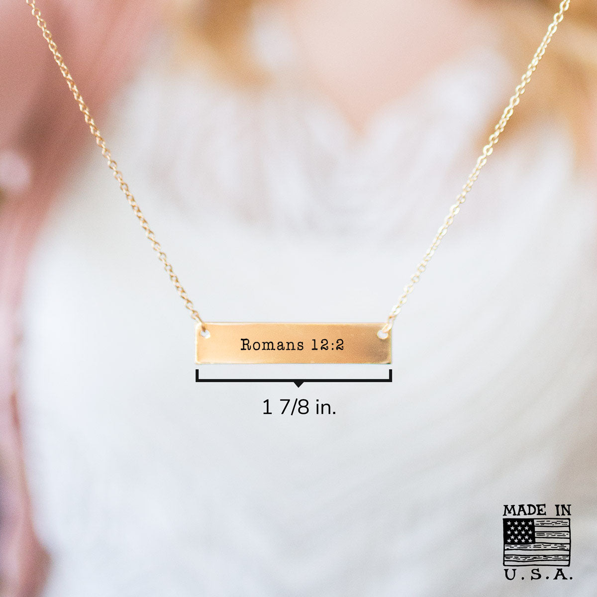 Gold Romans 12:2 Bar Necklace