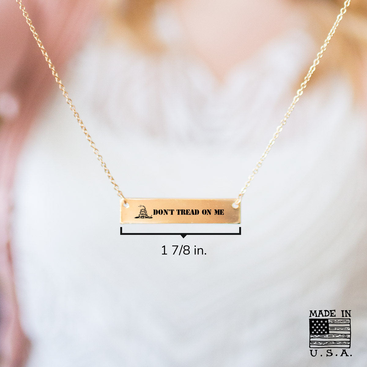 Gold Don't Tread on Me Bar Necklace