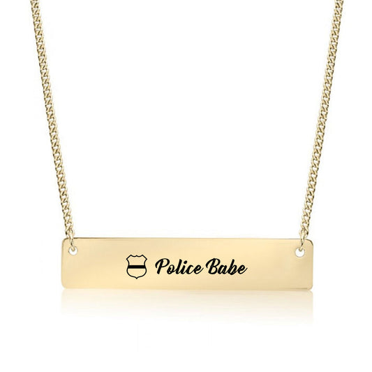 Gold Police Babe Bar Necklace
