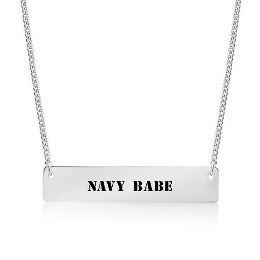Silver Navy Babe Bar Necklace