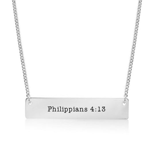 Silver Philippians 4:13 Bar Necklace