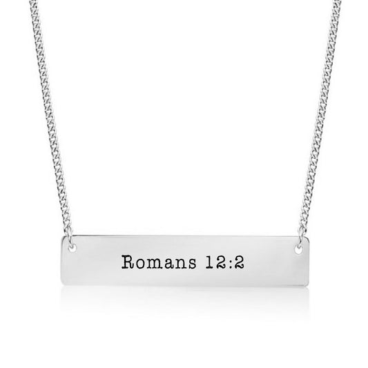 Silver Romans 12:2 Bar Necklace