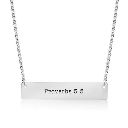 Silver Proverbs 3:5 Bar Necklace