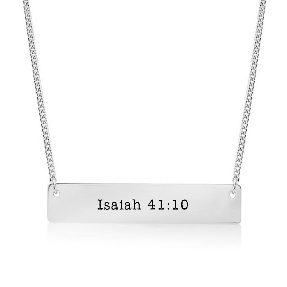 Silver Isaiah 41:10 Bar Necklace