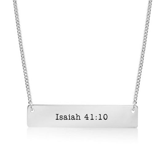 Silver Isaiah 41:10 Bar Necklace